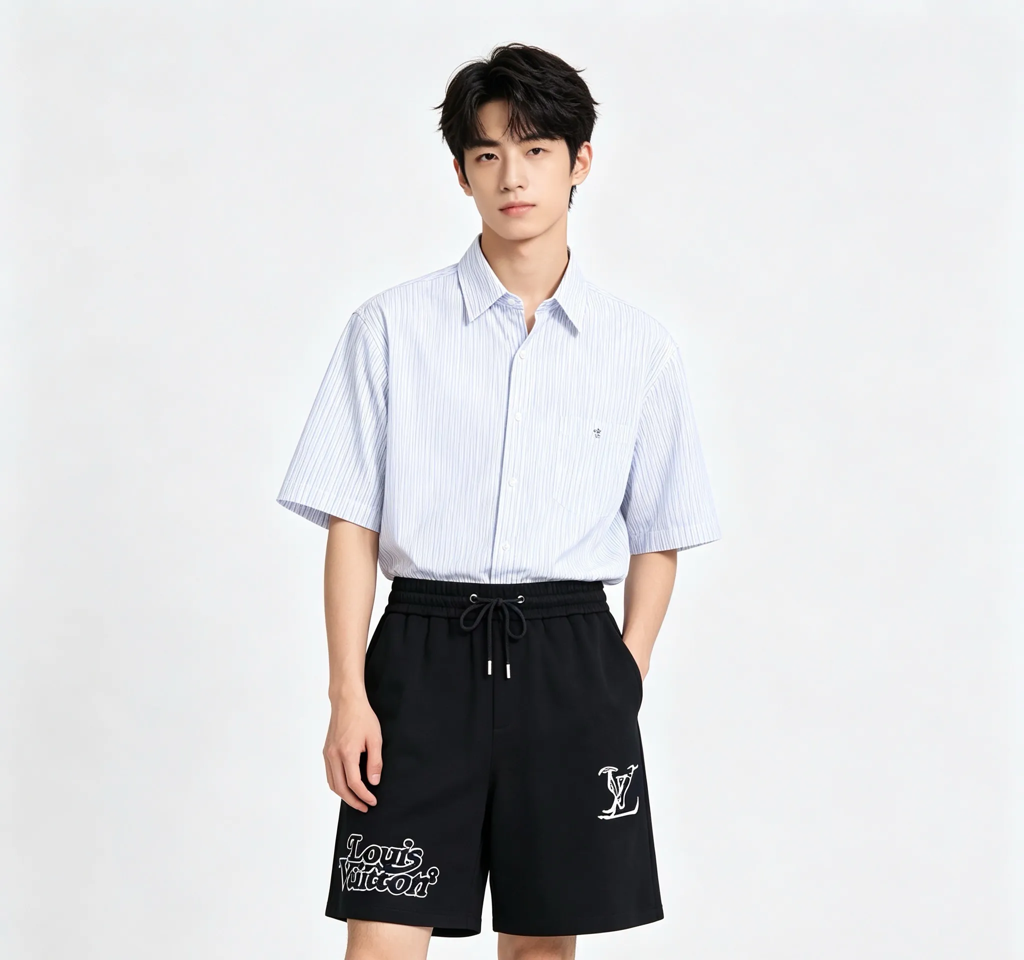 Louis Vuitton/Louis Vuitton double logo embroidered shorts